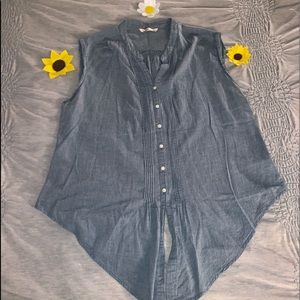 Sleeveless Chambray Button Up